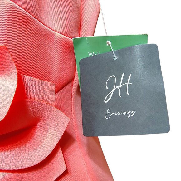 JH Evenings Coral Sheath Dress Size 8 NWT Satin Flower Waist Knee Length Formal - Picture 11 of 12